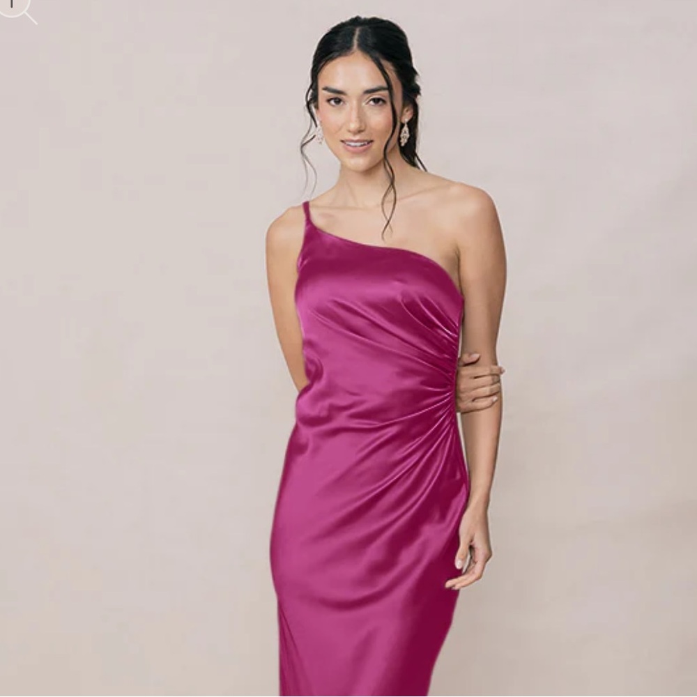 Revelry “Jade” Satin Bridesmaid Dress in Fuschia